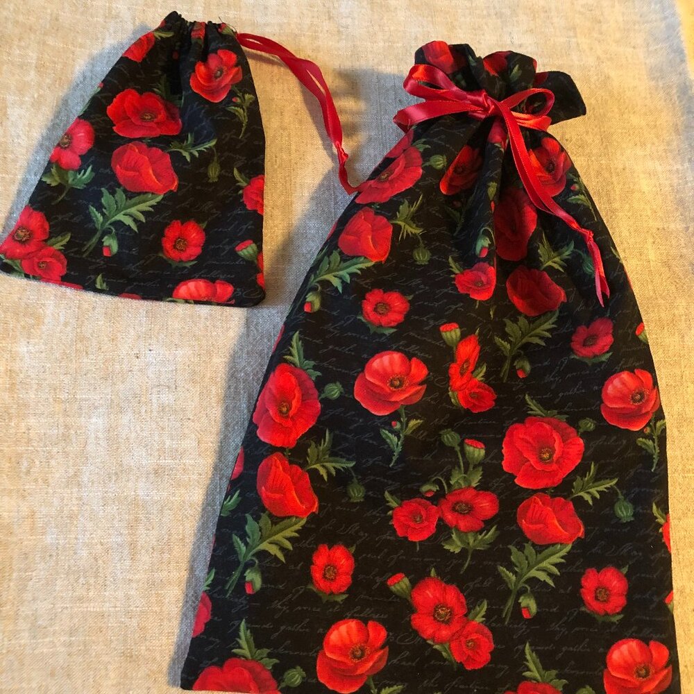 2 PC FLORAL SHOE TOTE, Travel Bag with matching Small Drawstring Accessory Bag